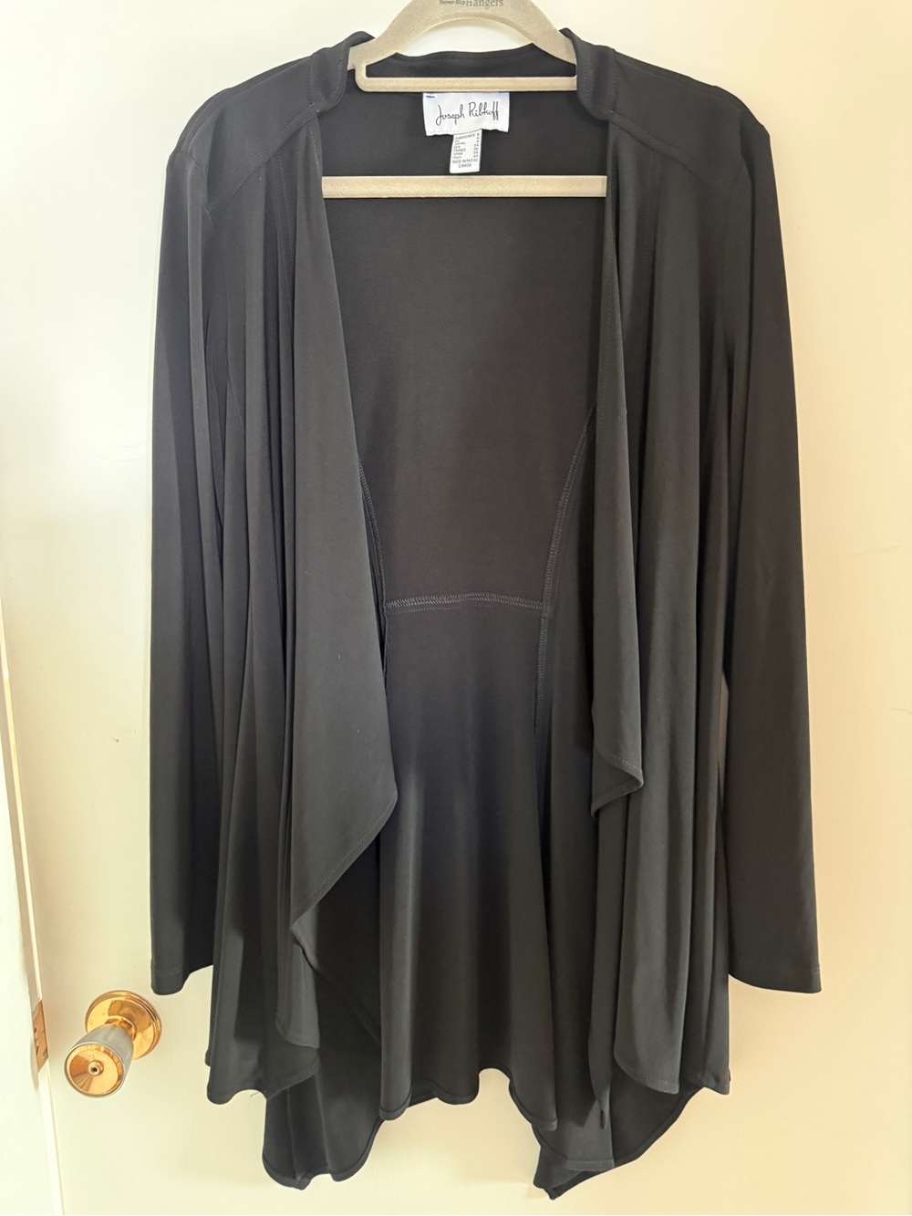 Joseph Ribkoff Black Waterfall Cardigan Longline Draped Open Front Size 6